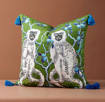 Green Monkey Pillow Cover