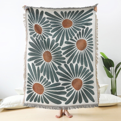 Floral Daisy Boho Woven Throw Blanket