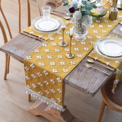 Rustic Yellow Boho Burlap Table Runner