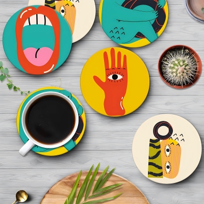 Abstract Round Coasters - 6 Pieces