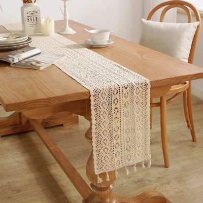 Boho Crochet Lace Table Runner with Tassels