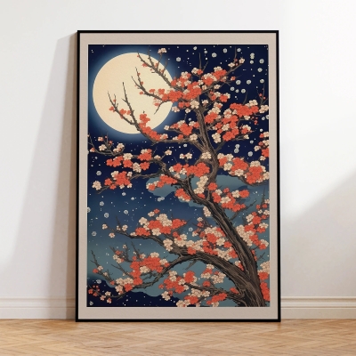 Moonlight Sakura Tree Wall Art