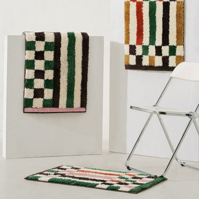 Vibrant Checkered & Striped Bath Mat