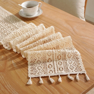 Boho Crochet Lace Table Runner with Tassels