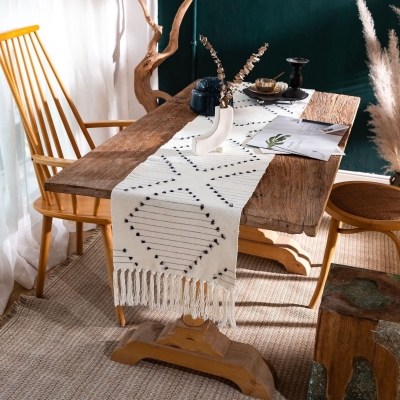 Natural Cotton Table Runner with Tassels