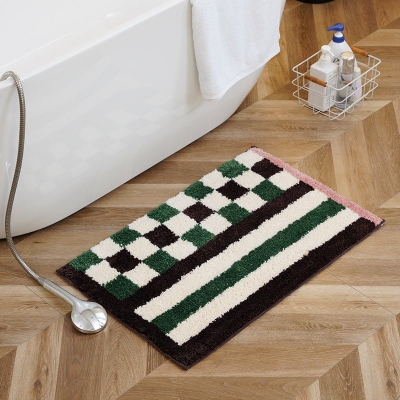 Vibrant Checkered & Striped Bath Mat