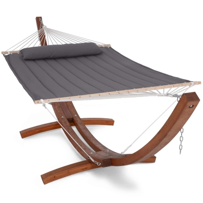 2 Person Large Quilted Hammock with 14 Ft Wooden Arc Hammock Stand