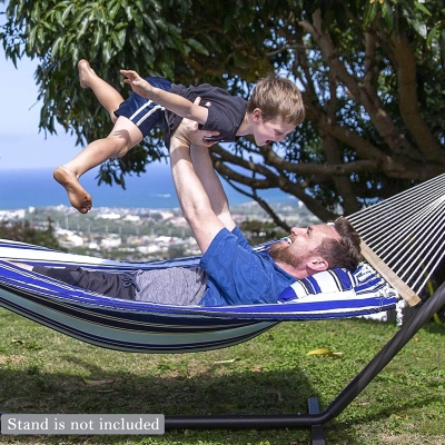 2 Person Quilted Fabric Hammock with Spreader Bar, Pillow and Chains