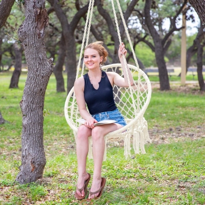 Macrame Cotton Rope Hammock Chair Swing with Side Pocket