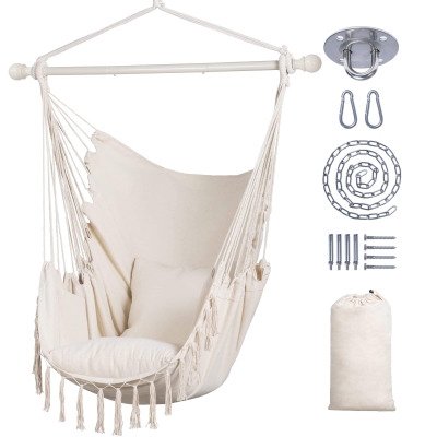 Hammock Chair with Steel Support Bar & Side Pocket for Indoor