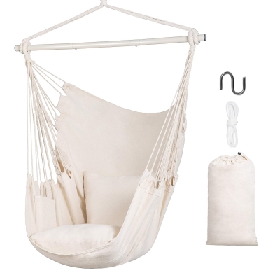 Large Hammock Chair Swing with Steel Support Bar and Side Pocket