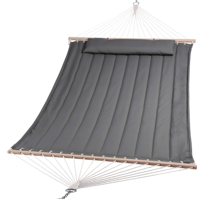 Extra Large Double Quilted Hammock with Spreader Bar and Pillow