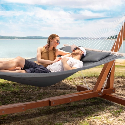 12-14 Ft Adjustable Wooden Hammock Stand, 475 lbs Capacity