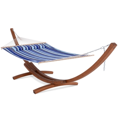 Outdoor Double Quilted Hammock with 14 Ft Wooden Arc Stand