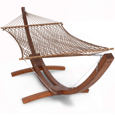Freestanding Cotton Rope Hammock and 14ft Wooden Stand, 475 lbs