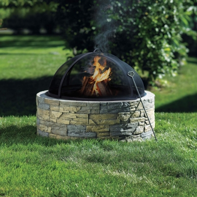 Outdoor Metal Fire Pit Spark Screen Cover Accessory with Handle
