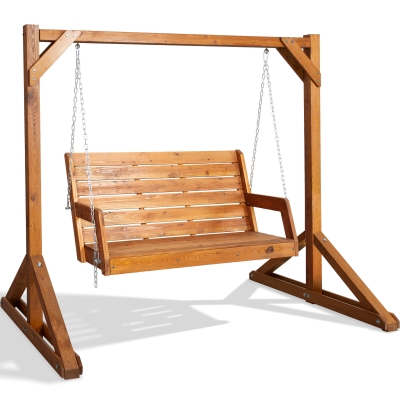 4 Ft/ 5 Ft Wooden Swing & Frame Set for Outdoor with Hanging Chains