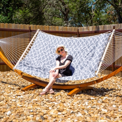 Rope Hammock with 14ft Wooden Stand and Removable Pad, 475 lbs
