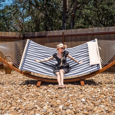 15 FT Double Quick Dry Hammock with Wooden Arc Hammock Stand