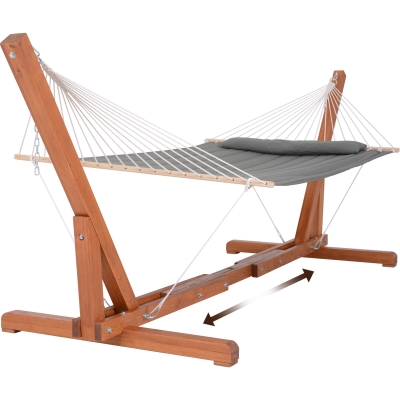 Outdoor Hammock with Adjustable 12-14 ft Wooden Stand, 475 lbs