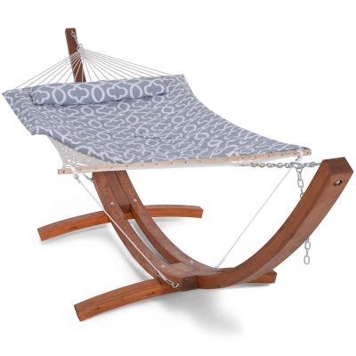 Rope Hammock with 14ft Wooden Stand and Removable Pad, 475 lbs