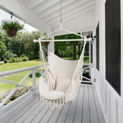 Hammock Chair with Steel Support Bar & Side Pocket for Indoor