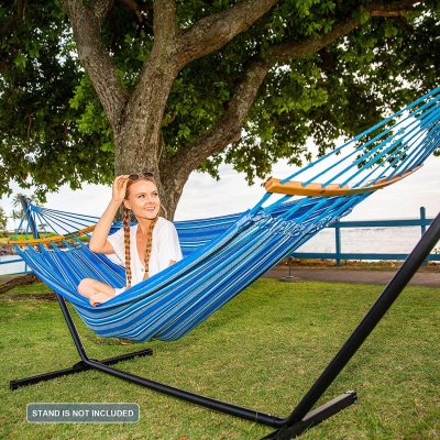 Double Hammock w/ Curved Bamboo Spreader Bar, Bag and Tree Straps