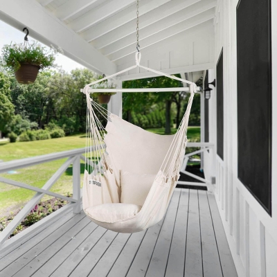 Large Hammock Chair Swing with Steel Support Bar and Side Pocket