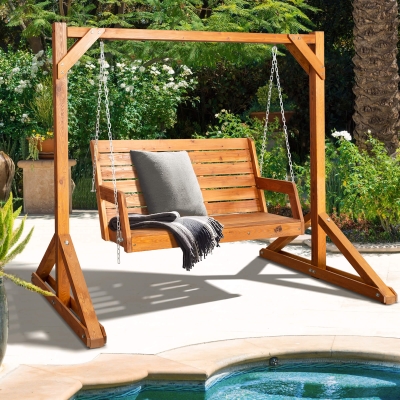 4 Ft/ 5 Ft Wooden Swing & Frame Set for Outdoor with Hanging Chains