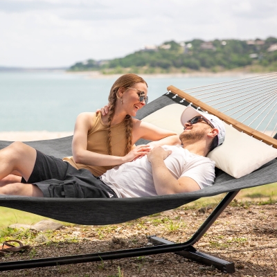 Quick Dry Hammock with Stand for Outside and Backyard, 450 lbs Capacity