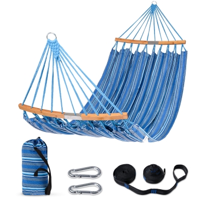 Double Hammock w/ Curved Bamboo Spreader Bar, Bag and Tree Straps