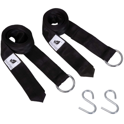 10 Ft Hammock Hanging Kit Tree Straps with 2 S Hooks, 600 lbs, Black