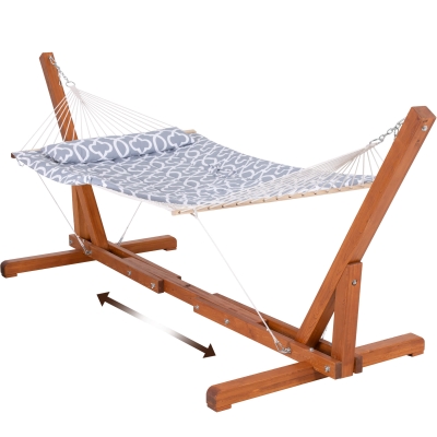 Cotton Rope Hammock with Wooden Stand for Two People, with Pad & Pillow