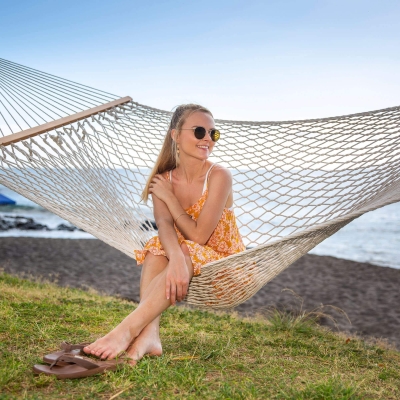 Traditional Cotton Rope Double Hammock w/ Spreader Bar & Bag