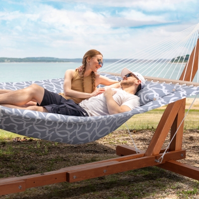 Freestanding Double Hammocks with Wood Stands, 475 lbs Capacity