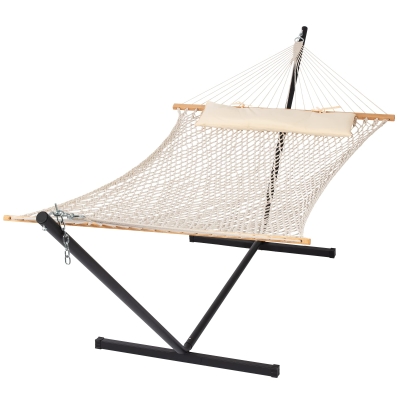 Portable Outdoor Double Cotton Rope Hammock with Stand Included