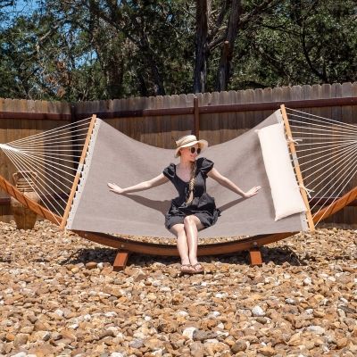 Quick Dry Hammocks with 14ft Wooden Stand for Poolside, 475lbs